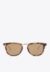 Saint Laurent Havana Logo Round Sunglasses