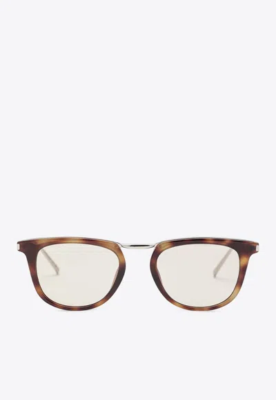 Saint Laurent Havana Logo Round Sunglasses