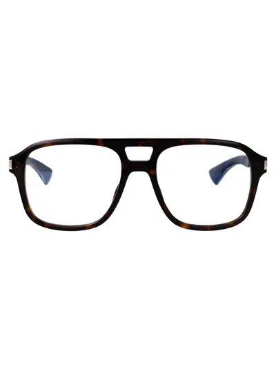 Saint Laurent Havana-crystal-transparent Acetate Glasses In Brown
