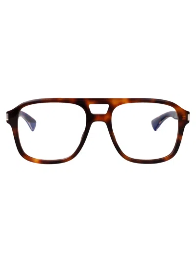 Saint Laurent Havana-crystal-transparent Acetate Glasses In Brown
