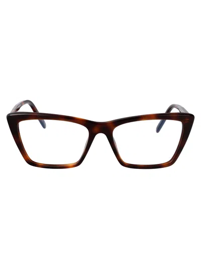 Saint Laurent Havana-havana-transparent Acetate Glasses In Pink