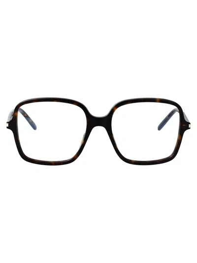 Saint Laurent Havana-havana-transparent Acetate Glasses In Black