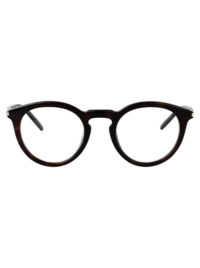 Saint Laurent Havana-havana-transparent Recycled Acetate Glasses In Brown