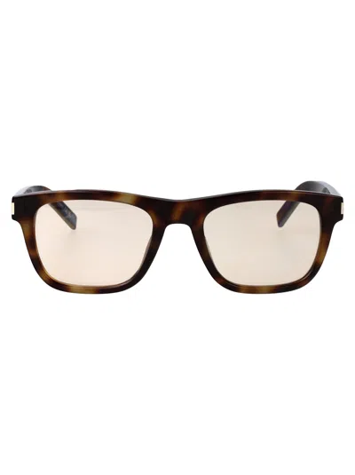 Saint Laurent Havana-havana-yellow Recycled Acetate Sunglasses In Orange