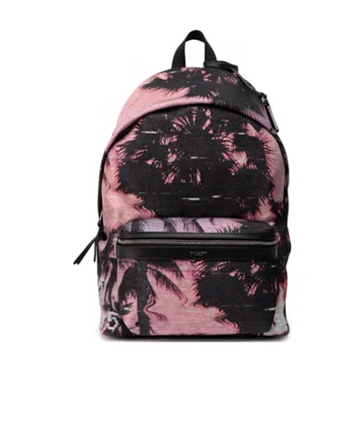 Saint Laurent Hawaiian-print Backpack In Black