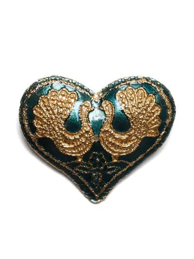 Pre-owned Saint Laurent Heart Brooch In Green