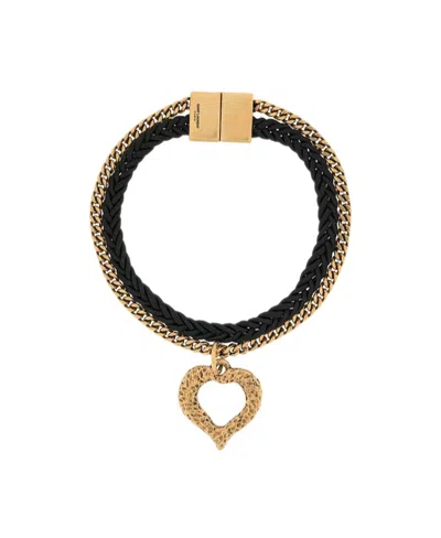 Saint Laurent Heart Charm Bracelet In Black