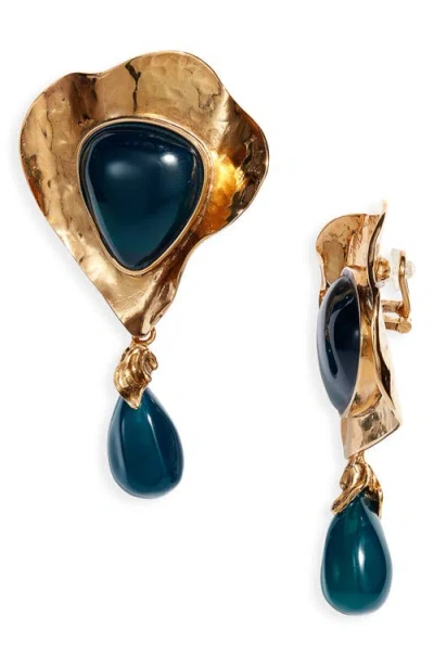 Saint Laurent Heart Drop Cabochon Clip-on Earrings In Gold
