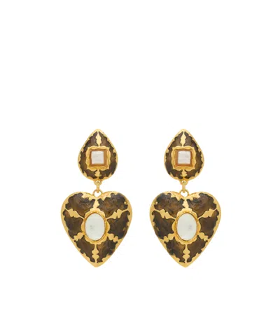 Saint Laurent Heart Drop Earrings In Enamel In Brown