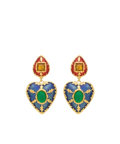 Saint Laurent Heart Drop Earrings In Enamel In Multi