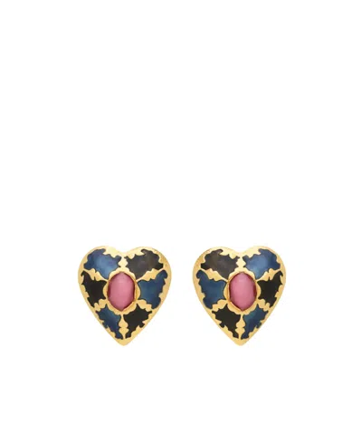 Saint Laurent Heart Earrings In Enamel In Multi
