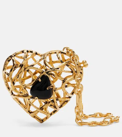 Saint Laurent Heart Embellished Clutch In Gold