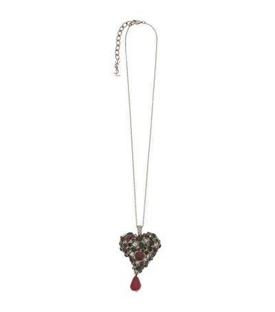 Saint Laurent Heart Pendant Necklace In White
