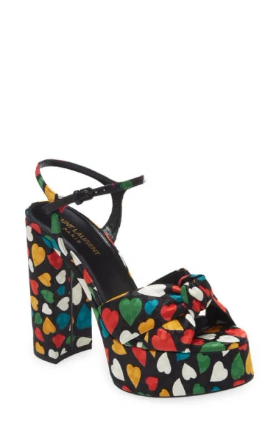 Saint Laurent Heart Print Jacquard Platform Sandal In Black