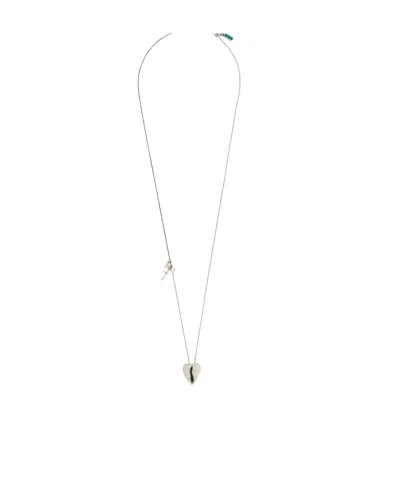 Saint Laurent Heart-shaped Cowrie Shell Necklace In White