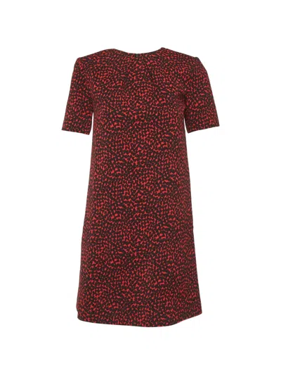 Pre-owned Saint Laurent Heart-print Crepe Mini Dress In Red