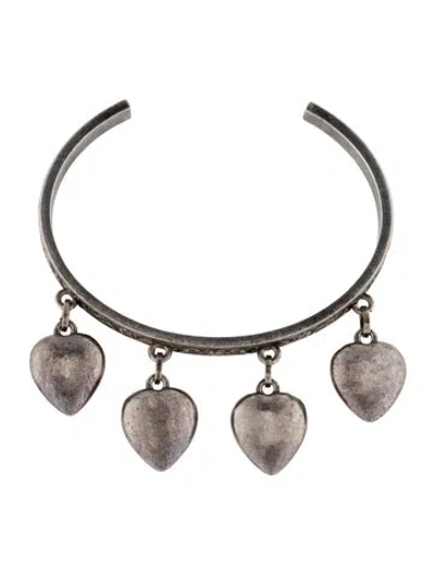 Pre-owned Saint Laurent Hearts Charm Cuff Bracelet, 6.75" In Multi