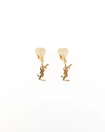 Saint Laurent Hearts Logo Clip-on Earrings In Gold