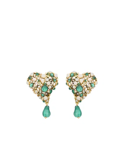 Saint Laurent Heart-shaped Earrings In Green