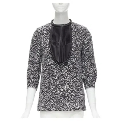 Pre-owned Saint Laurent Hedi Slimane 2012 Black Pleated Leather Bib Silk Blouse Fr38 S