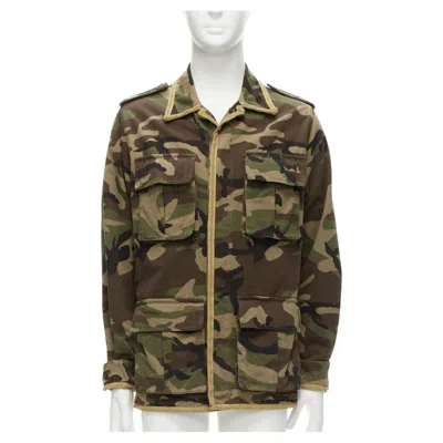 Pre-owned Saint Laurent Hedi Slimane 2014 Gold Green Camouflage Military Jacket Fr46 S
