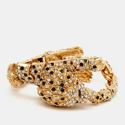 Pre-owned Saint Laurent Hedi Slimane Crystals Enamel Gold Tone Bracelet
