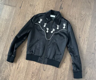 Pre-owned Saint Laurent Hedi Slimane Music Note Bomber Jacket Xs In Black