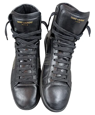 Pre-owned Saint Laurent Hedi Slimane Studded High Top Court Sl01 Shoes In Black