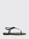 Saint Laurent Smooth Leather Cassandra Triangular Upper Flat Sandals Shoes In Black
