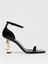 Saint Laurent Opyum Ysl Logo-heel Sandals With Golden Hardware In Schwarz