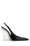 Saint Laurent Miller Patent-leather Slingback Wedge Pumps