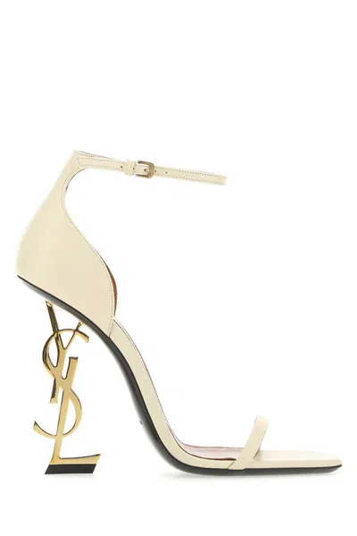 Saint Laurent Woman Sand Leather Opyum 110 Sandals In Cream