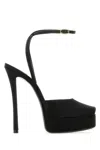 Saint Laurent La Scandale Leather-trimmed Satin Mules In Black