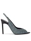 Saint Laurent Ysl Logo-print Heeled Pumps In Blue