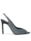 Saint Laurent Ysl Logo-print Heeled Pumps In Blue