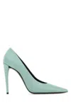 Saint Laurent Satin Monceau Pumps Featuring Pointed Toe In Blue