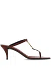 Saint Laurent Cassandra Leather Ysl Thong Mule Sandals In Brown