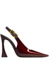 Saint Laurent Stone Glossy Slingback Pumps In Brown