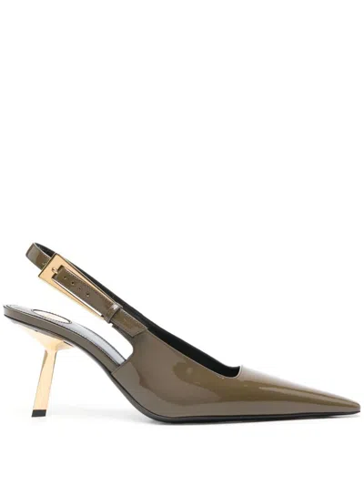 Saint Laurent 110mm Lee Patent-leather Slingback Pumps In Green