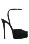 Saint Laurent Black Crepe Le Scandal Sandals In Black