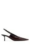 Saint Laurent Hermione Leather Kitten Slingback Pumps In Brown