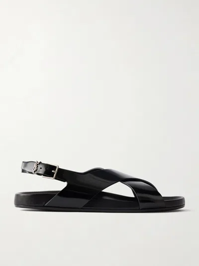 Saint Laurent Helios 10 Cassandre-embellished Leather Sandals In Black