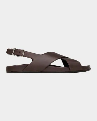Saint Laurent Helios Leather Sandals In Brown