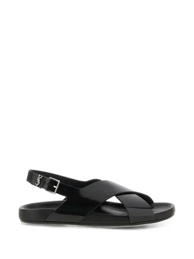 Saint Laurent Helios 10 Cassandre-embellished Leather Sandals In Black