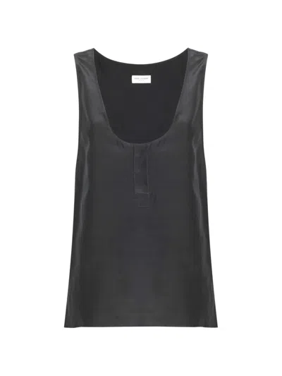 Saint Laurent Scoop-neck Silk Tank Top In Medium Blue