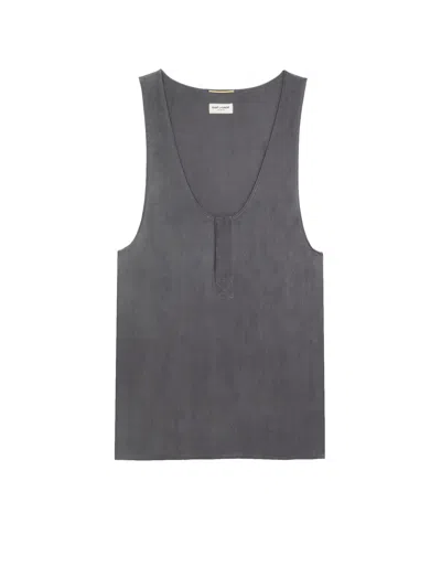 Saint Laurent Scoop-neck Silk Tank Top In Medium Blue