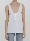 Saint Laurent Paris Women Canotta Henley In Popeline Di Cotone In White