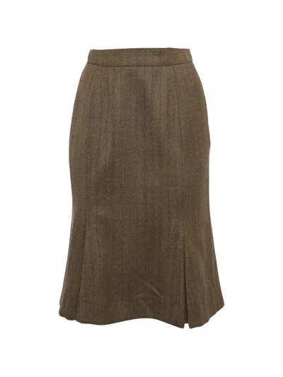 Pre-owned Saint Laurent Herringbone Midi Skirt In Brown