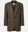Saint Laurent Herringbone Wool-blend Blazer In Brown