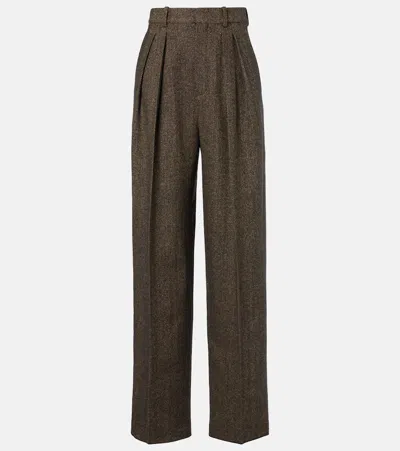 Saint Laurent Herringbone Wool-blend Wide-leg Pants In Blue